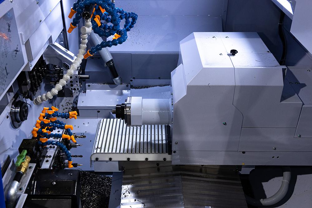 CNC Swiss Machine while in operation